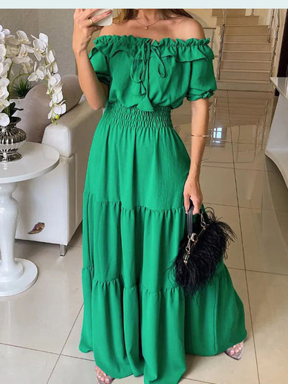 Vienspalvė vasarinė "Boho" stiliaus suknelė